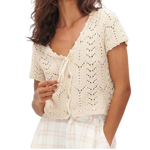 トップス TWILL FLAP SUMMER KNIT TOPS Maddy V Neck Snap Button up Ribbed Crop Top. Spring Long Sleeve